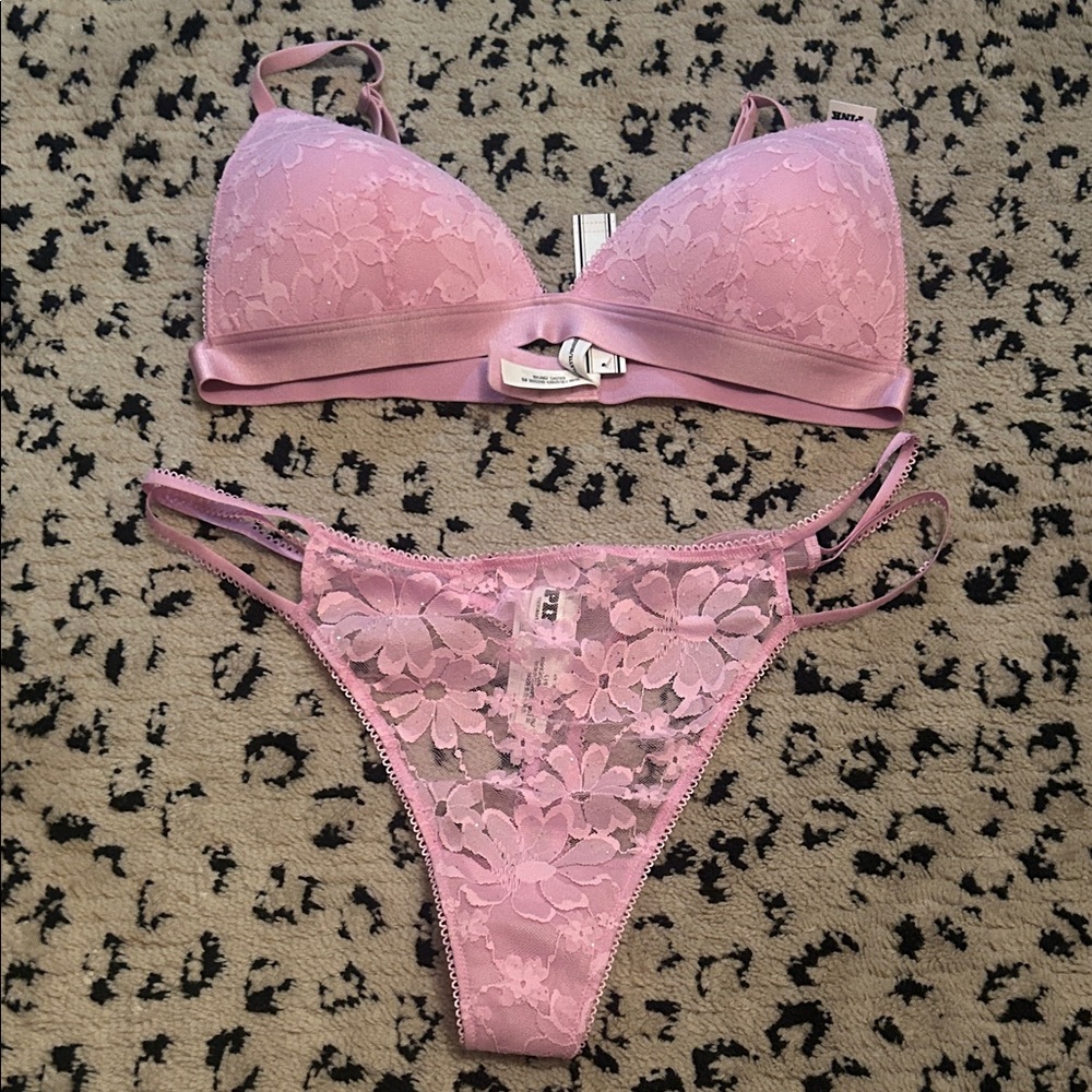 Lace Wink Bralette and Panty Set in Hushed Lavender